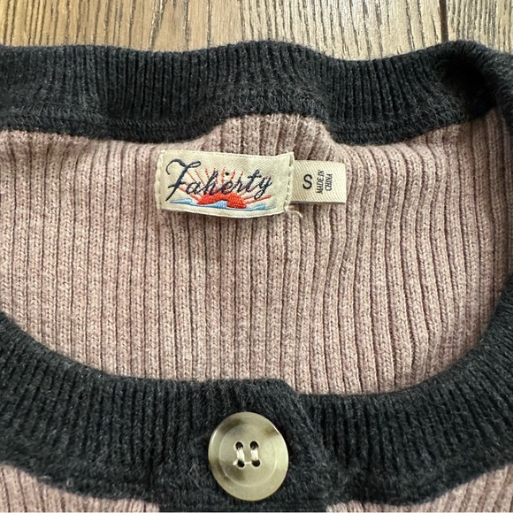 Faherty Mikki Henley Sweater Long Sleeve Ribbed Stripe Colorblock Grey S - Picture 2 of 7